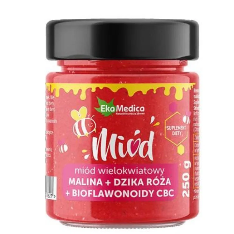 EkaMedica Miód Wielokwiatowy z Maliną Dziką Różą i Bioflawonoidami CBC na Układ Odpornościowy 250ml EkaMedica Miód Wielokwiatowy z Maliną Dziką Różą i Bioflawonoidami CBC na Układ Odpornościowy 250ml