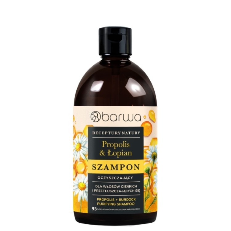 BARWA RECEPTURY NATURY Szampon Oczyszczający Propolis + Łopian 380 ml BARWA RECEPTURY NATURY Szampon Oczyszczający Propolis + Łopian 380 ml