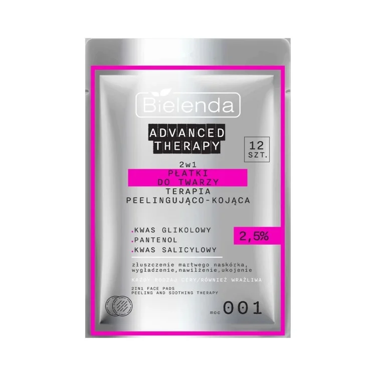 BIELENDA ADVANCED THERAPY Płatki do twarzy 2w1 terapia peelingująco-kojąca 2,5% 12szt BIELENDA ADVANCED THERAPY Płatki do twarzy 2w1 terapia peelingująco-kojąca 2,5% 12szt