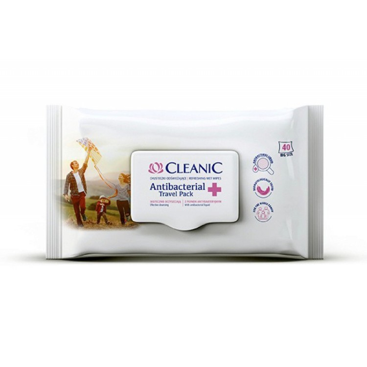 CLEANIC CHUSTECZKI ODŚWIEŻAJĄCE ANTYBAKTERYJNE TRAVEL PACK 40 szt