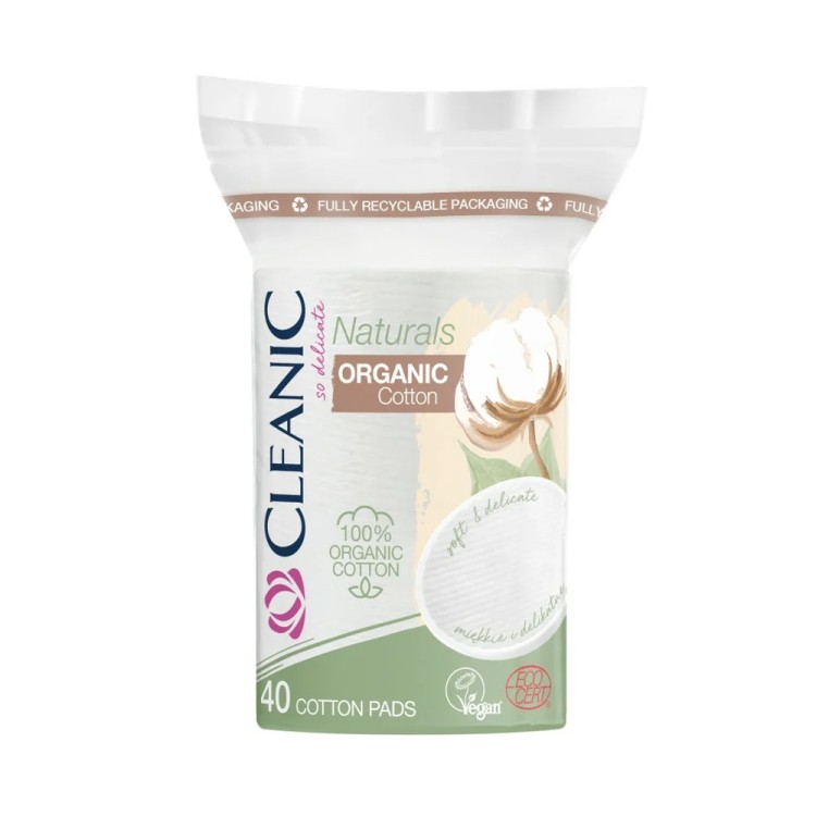 CLEANIC NATURALS ORGANIC COTTON  OWALNE płatki kosmetyczne 40 SZT