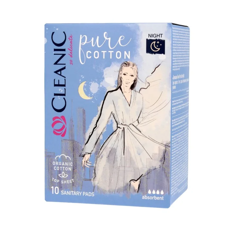 CLEANIC PURE COTTON NIGHT podpaski higieniczne na dzień 10 szt CLEANIC PURE COTTON NIGHT podpaski higieniczne na dzień 10 szt