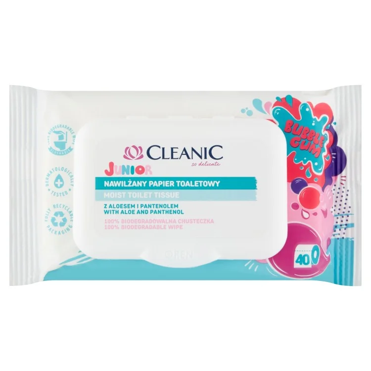 CLEANIC JUNIOR NAWILŻANY PAPIER TOALETOWY BUBBLE GUM 40szt CLEANIC JUNIOR NAWILŻANY PAPIER TOALETOWY BUBBLE GUM 40szt