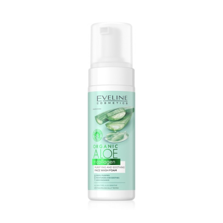 EVELINE ORGANIC ALOE+COLLAGEN OCZYSZCZAJĄCA I WYGŁADZAJĄCA PIANKA DO MYCIA TWARZY 150ml EVELINE ORGANIC ALOE+COLLAGEN OCZYSZCZAJĄCA I WYGŁADZAJĄCA PIANKA DO MYCIA TWARZY 150ml
