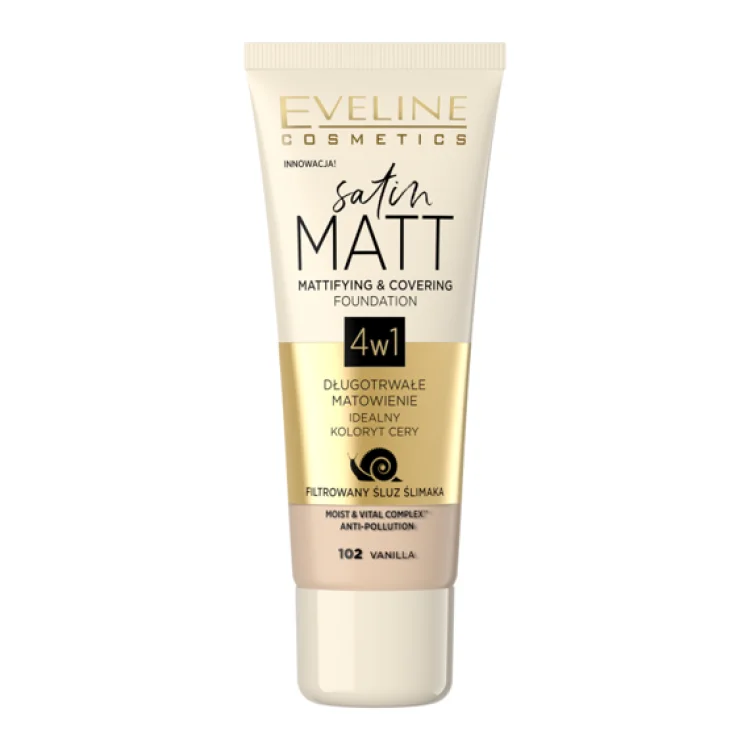 EVELINE SATIN MATT PODKŁAD MATUJĄCO-KRYJĄCY 102 WANILIA 30ml EVELINE SATIN MATT PODKŁAD MATUJĄCO-KRYJĄCY 102 WANILIA 30ml