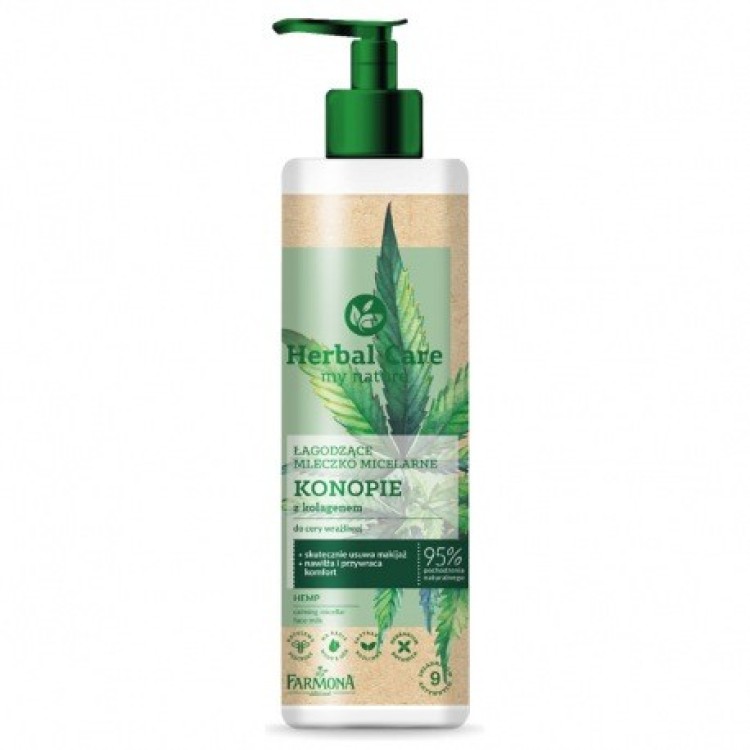 FARMONA HERBAL CARE Kojące mleczko micelarne KONOPI z kolagenem 400ml EXP: 10.2025 FARMONA HERBAL CARE Kojące mleczko micelarne KONOPI z kolagenem 400ml EXP: 10.2025