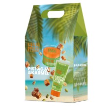 FAMONA TUTTI FRUTTI Zestaw do pielęgnacji ciała Pistacja i Karmel (cukrowy peeling + nutri-balsam)