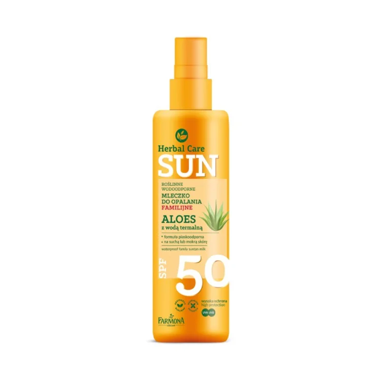 FARMONA HERBAL CARE Sun SPF 50 Roślinne wodoodporne mleczko do opalania ALOES z wodą termalną 200ml FARMONA HERBAL CARE Sun SPF 50 Roślinne wodoodporne mleczko do opalania ALOES z wodą termalną 200ml