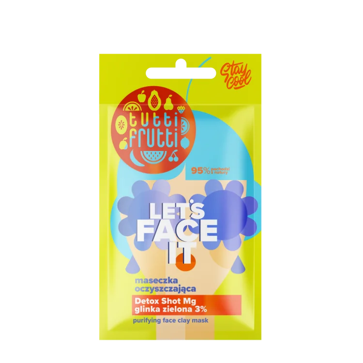 TUTTI FRUTTI Let's Face It Oczyszczająca maseczka z glinką zieloną 3% + Detox Shot Mg, 7g
