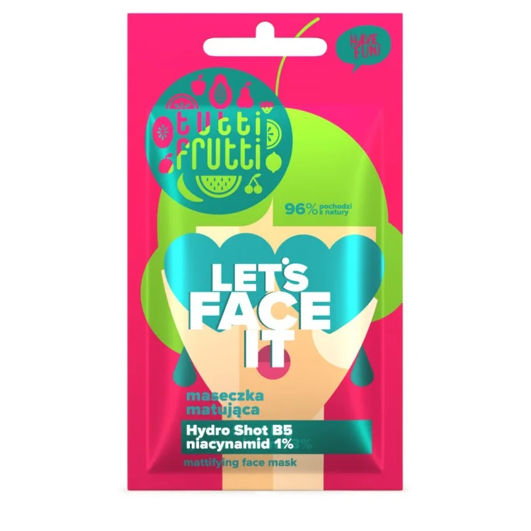 TUTTI FRUTTI Let's Face It Matująca maseczka z niacynamidem 1% + Hydro Shot B5, 7g