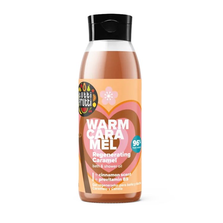 TUTTI FRUTTI Regenerujący olejek do kąpieli Karmel i Cynamon 400ml TUTTI FRUTTI Regenerujący olejek do kąpieli Karmel i Cynamon 400ml