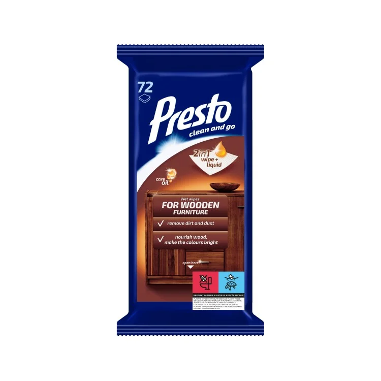 PRESTO MOKRE CHUSTECZKI DO CZYSZCZENIA DREWNIANYCH MEBLI 72 szt PRESTO MOKRE CHUSTECZKI DO CZYSZCZENIA DREWNIANYCH MEBLI 72 szt