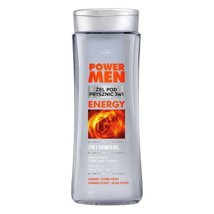 JOANNA POWER MEN ŻEL POD PRYSZNIC - ENERGY CZARNY PIEPRZ I GUARANA, 300ml JOANNA POWER MEN ŻEL POD PRYSZNIC - ENERGY CZARNY PIEPRZ I GUARANA, 300ml