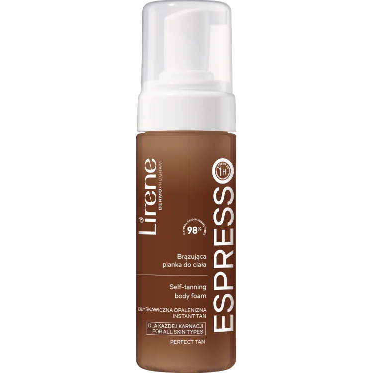 Lirene PERFECT TAN Brązująca pianka do ciała z organiczną wodą kokosową ESPRESSO 150ml Lirene PERFECT TAN Brązująca pianka do ciała z organiczną wodą kokosową ESPRESSO 150ml