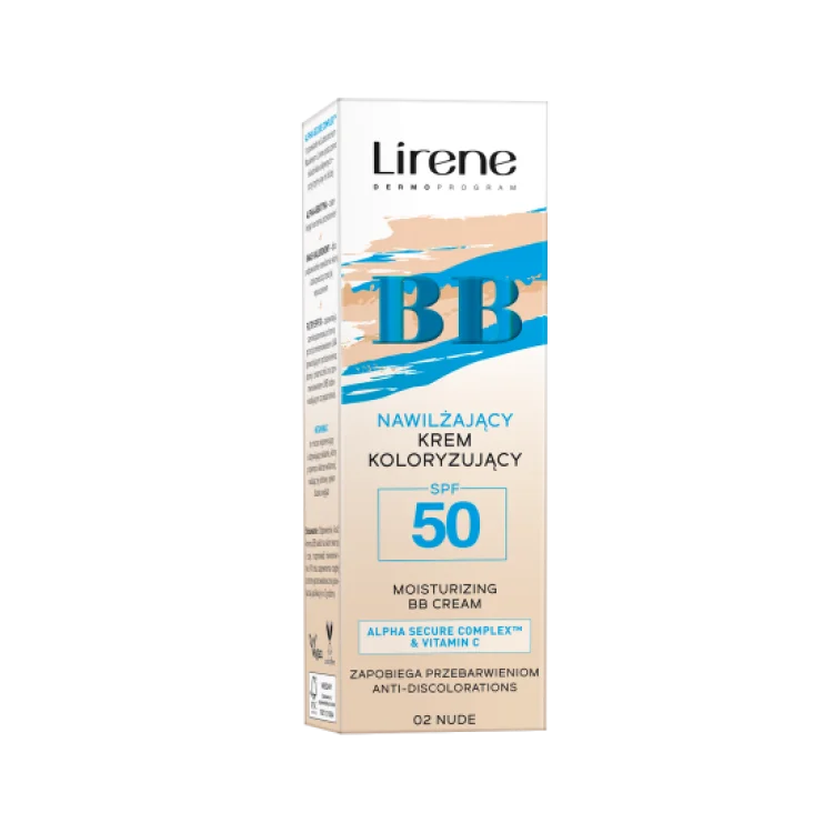 LIRENE Nawilżający krem koloryzujący BB SPF 50 02 NUDE 30ml LIRENE Nawilżający krem koloryzujący BB SPF 50 02 NUDE 30ml