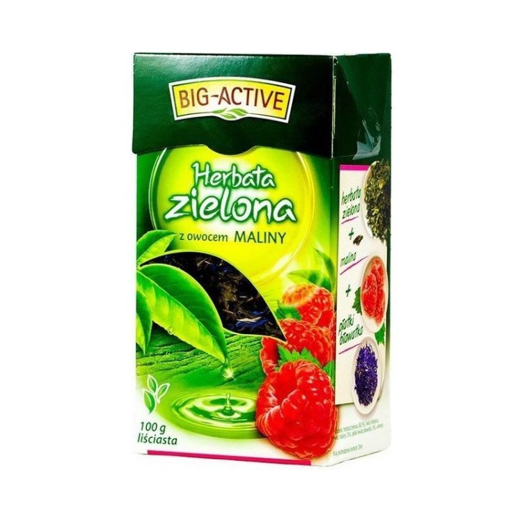 HERBAPOL BIG-ACTIVE Herbata Liściasta Zielona Z Maliną 100g