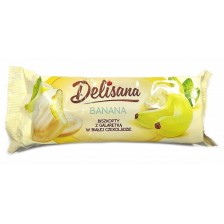 DELICPOL DELISNA Biszkopty w białej czekoladzie  z galaretką bananową, 135g DELICPOL DELISNA Biszkopty w białej czekoladzie  z galaretką bananową, 135g