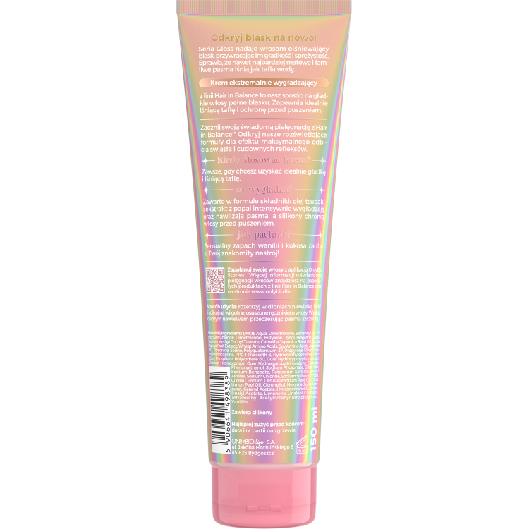 ONLYBIO HAIR IN BALANCE GLOSS Krem ekstremalnie wygładzający 150ml ONLYBIO HAIR IN BALANCE GLOSS Krem ekstremalnie wygładzający 150ml
