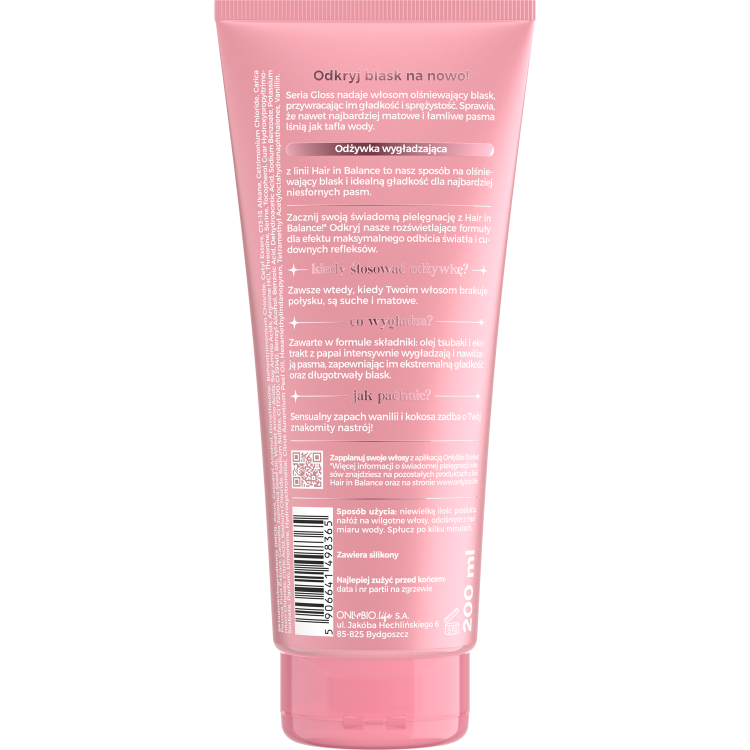 ONLYBIO HAIR IN BALANCE GLOSS Odżywka wygładzająca 200ml ONLYBIO HAIR IN BALANCE GLOSS Odżywka wygładzająca 200ml