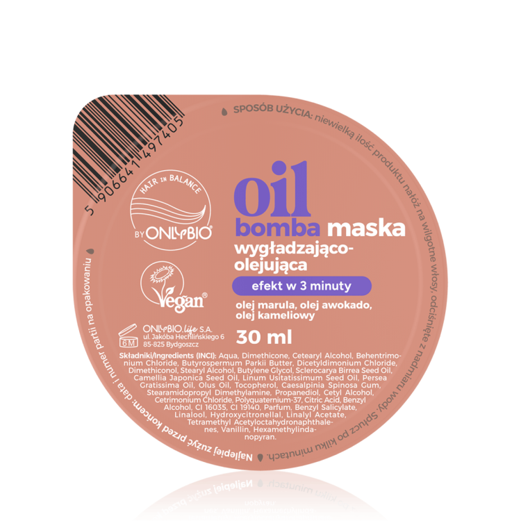 ONLYBIO HAIR IN BALANCE OIL BOMBA wygładzająco-olejująca 30ml ONLYBIO HAIR IN BALANCE OIL BOMBA wygładzająco-olejująca 30ml