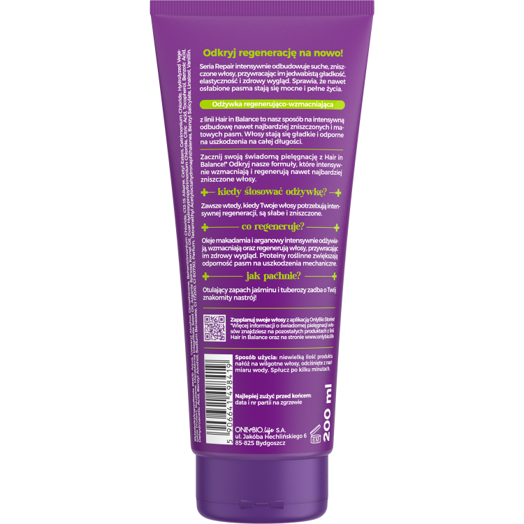 ONLYBIO HAIR IN BALANCE REPAIR Odżywka regenerująco-wzmacniająca 200ml