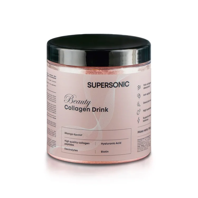 SUPERSONIC BEAUTY COLLAGEN DRINK Z KWASEM HIALURONOWYM I ELEKTROLITAMI O SMAKU MANGO 180G SUPERSONIC BEAUTY COLLAGEN DRINK Z KWASEM HIALURONOWYM I ELEKTROLITAMI O SMAKU MANGO 180G