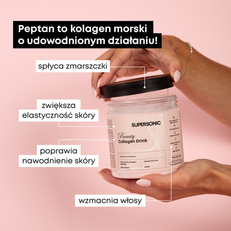 SUPERSONIC BEAUTY COLLAGEN DRINK Z KWASEM HIALURONOWYM I ELEKTROLITAMI O SMAKU MANGO 180G