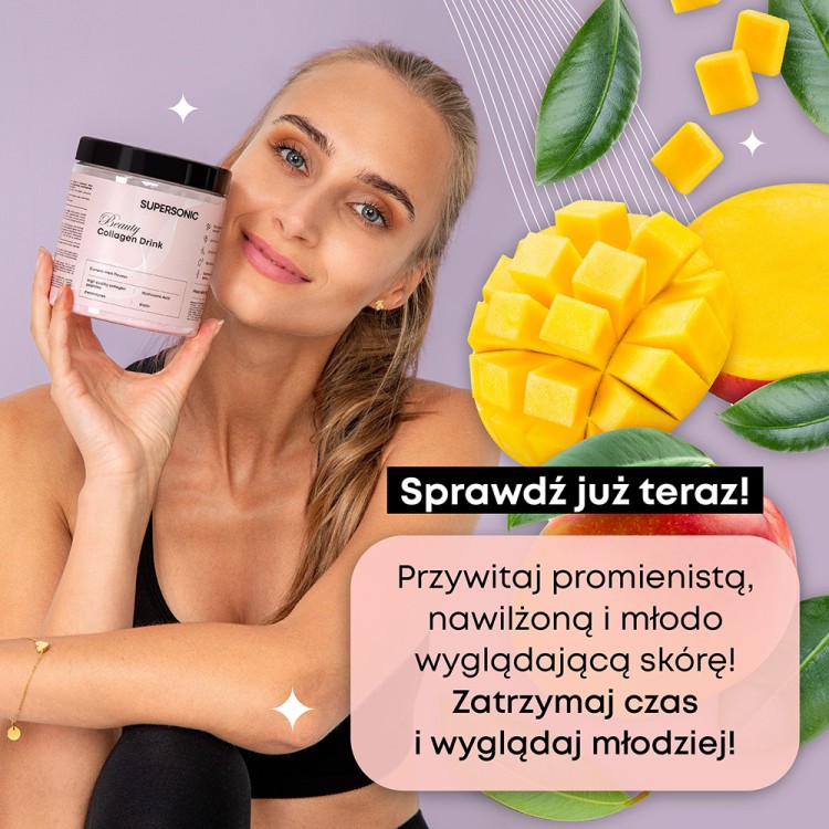 SUPERSONIC BEAUTY COLLAGEN DRINK Z KWASEM HIALURONOWYM I ELEKTROLITAMI O SMAKU MANGO 180G