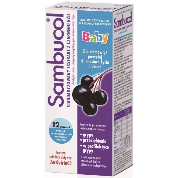 ADAMED Sambucol Antivirin Baby z ekstraktem owocow czarnego bzu 12 saszetek