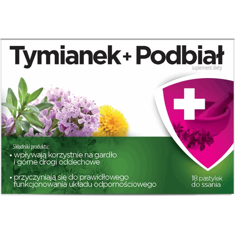 Aflofarm Tymianek & podbiał pastylki do ssania 18szt Aflofarm Tymianek & podbiał pastylki do ssania 18szt