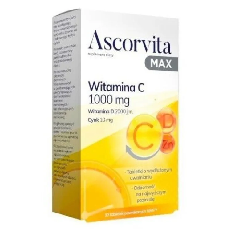 ZDROVIT Ascorvita Max Wit C + Wit D + Cynk 30 tabletek ZDROVIT Ascorvita Max Wit C + Wit D + Cynk 30 tabletek