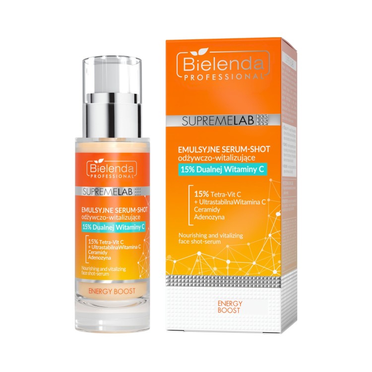 SUPREMELAB ENERGY BOOST EMULSYJNE SERUM-SHOT ODŻYWCZO-WITALIZUJĄCE 15% PODWÓJNEJ WITAMINY C 30ml SUPREMELAB ENERGY BOOST EMULSYJNE SERUM-SHOT ODŻYWCZO-WITALIZUJĄCE 15% PODWÓJNEJ WITAMINY C 30ml