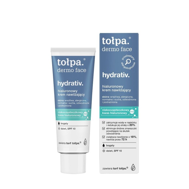 TOLPA DERMO FACE HYDRATIV hialuronowy krem nawilżający, bogaty, SPF 10, 40 ml TOLPA DERMO FACE HYDRATIV hialuronowy krem nawilżający, bogaty, SPF 10, 40 ml