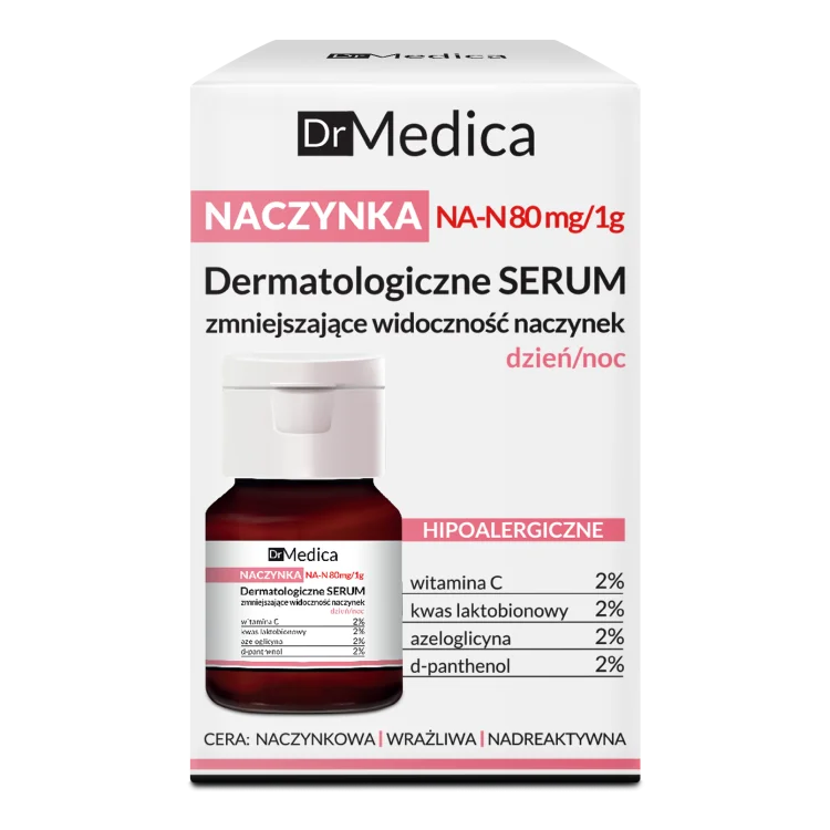Dr Medica NACZYNKA Dermatologiczne serum zmniejszające widoczność naczynek HIPOALERGICZNE dzień/noc 30ml Dr Medica NACZYNKA Dermatologiczne serum zmniejszające widoczność naczynek HIPOALERGICZNE dzień/noc 30ml