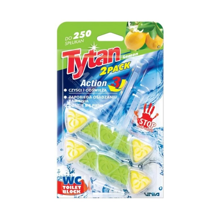 TYTAN Kostka toaletowa do WC Tytan Action 3 zapach cytrynowy 2x40g